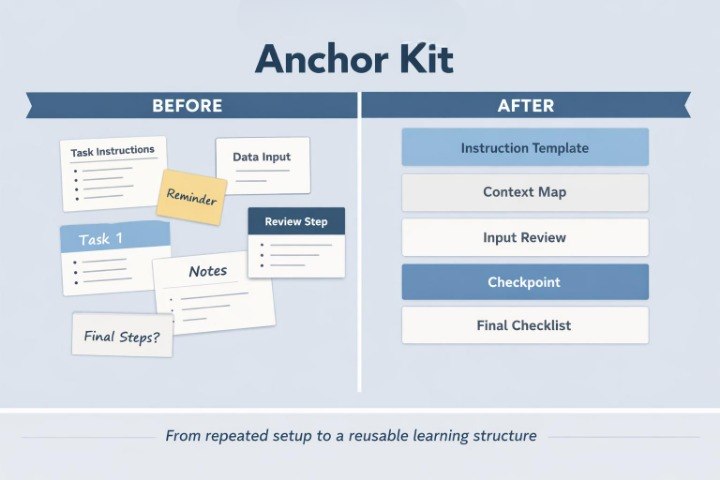Comparison of 'Before' and 'After' design for an anchor kit with instructional elements.