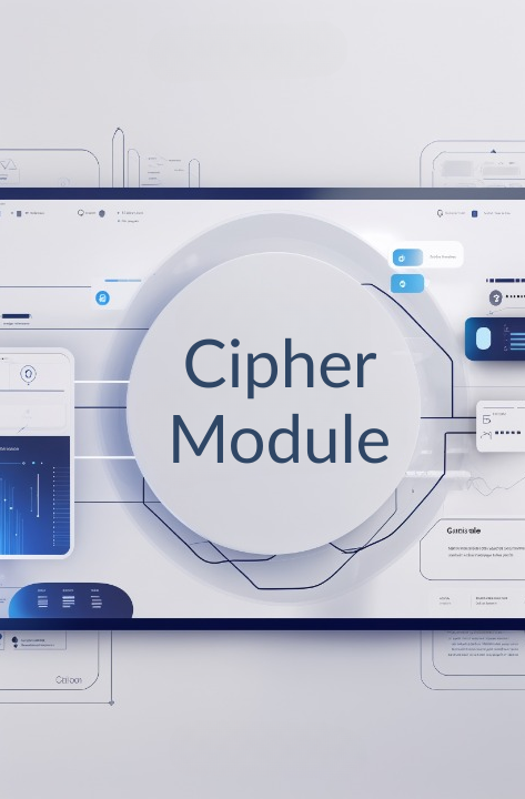Cipher Module with digital interface design on a white background