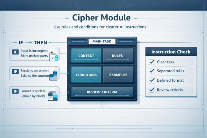 Cipher Module interface with text and buttons on a blue background