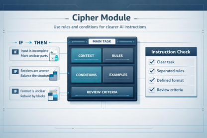 Cipher Module interface with text and buttons on a blue background