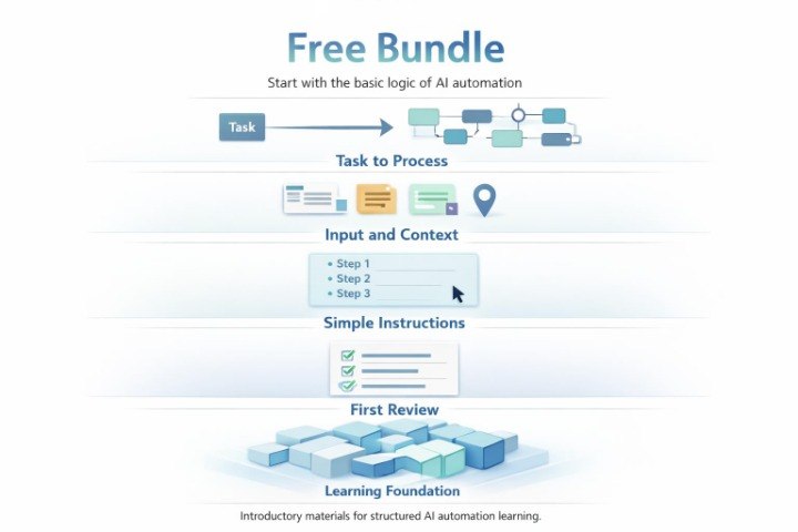 Diagram of AI automation process with text 'Free Bundle' on a white background
