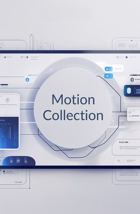 Futuristic user interface with 'Motion Collection' text on a white background