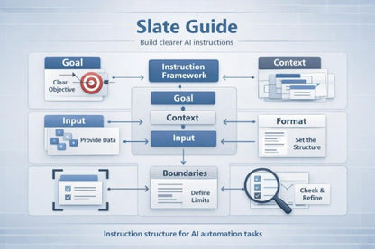 Diagram of an AI instruction structure with labeled components on a blue background