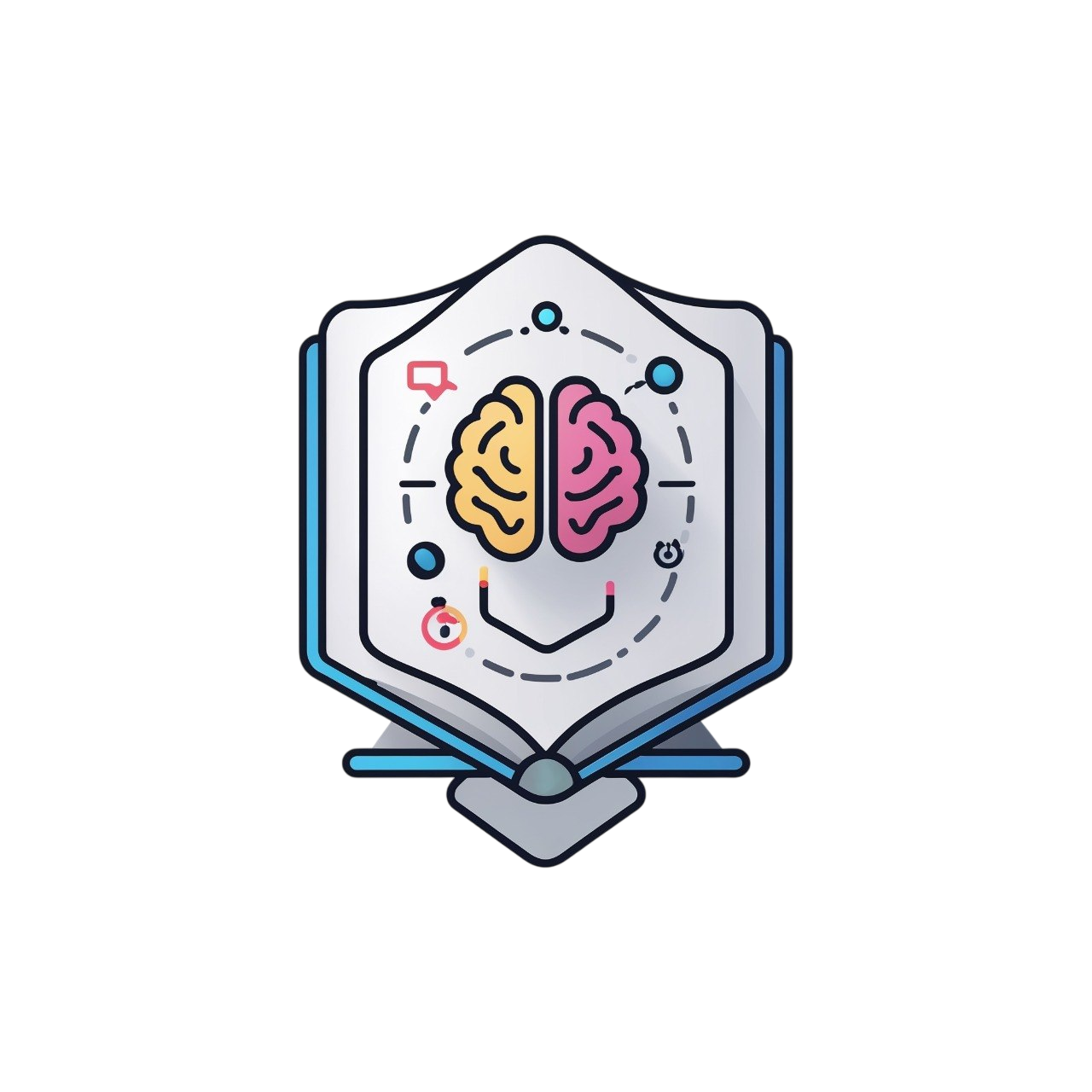 Shield with a brain design on a white background